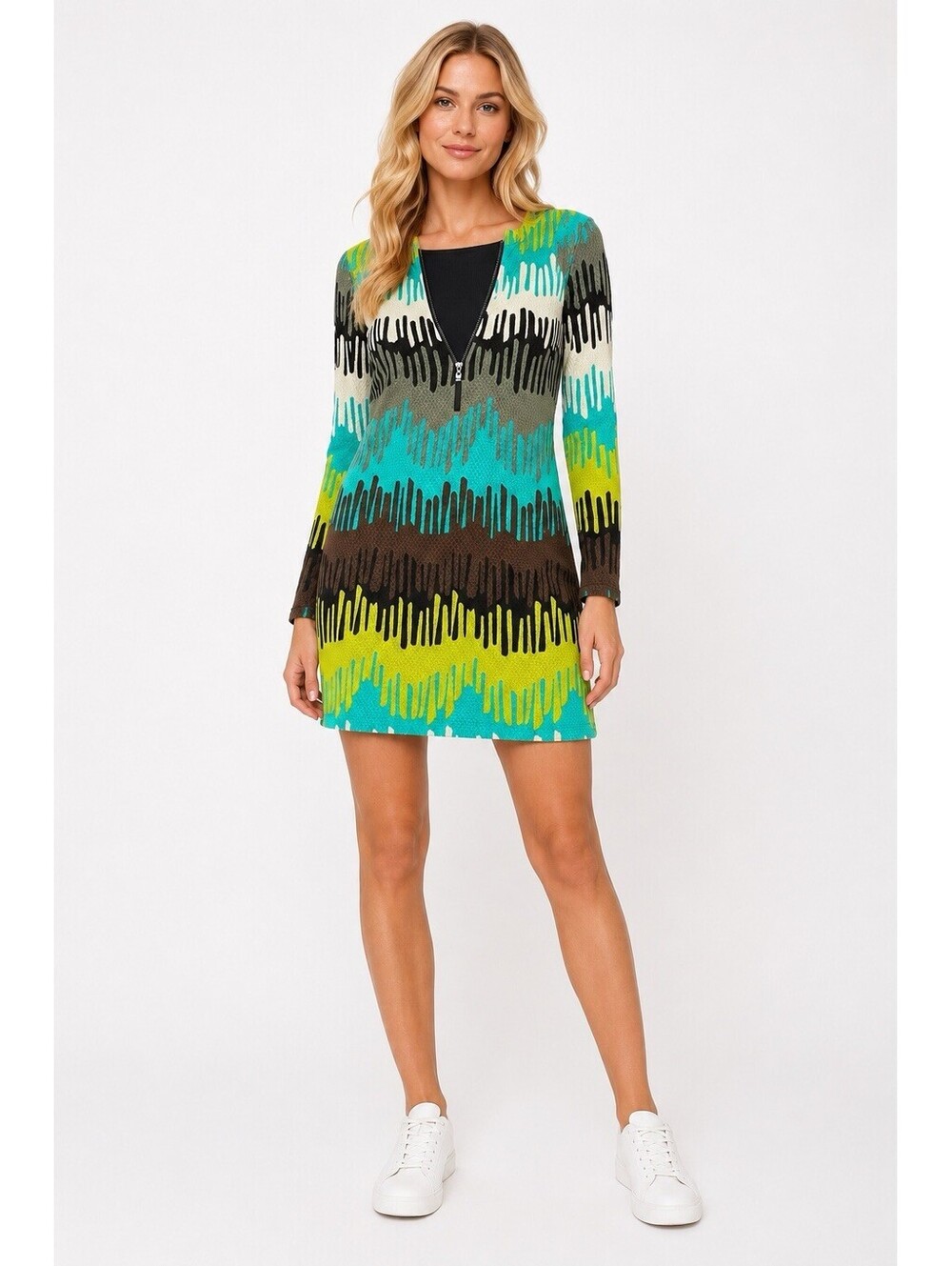 Vintage Dress Aryeh Knit Sweater Dress Size Medium Colorful Chevron Long Sleeve